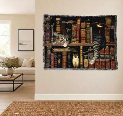 Cat Lovers Cotton Tapestry Throw Blanket with Decorative Home Design