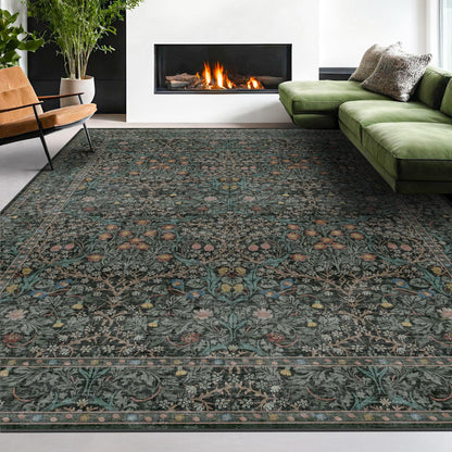 Vintage Washable Area Rug with Non-Slip Low Pile Design for Home Decor