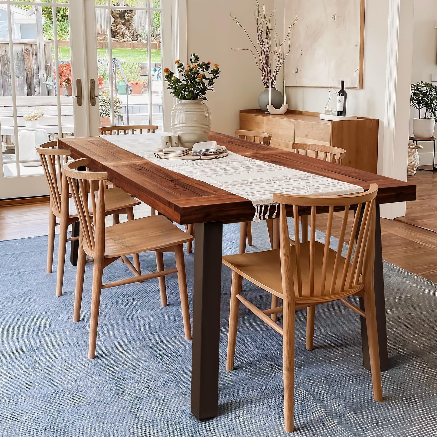 Acacia Wood Dining Table with Iron Legs for Indoor & Outdoor Spaces