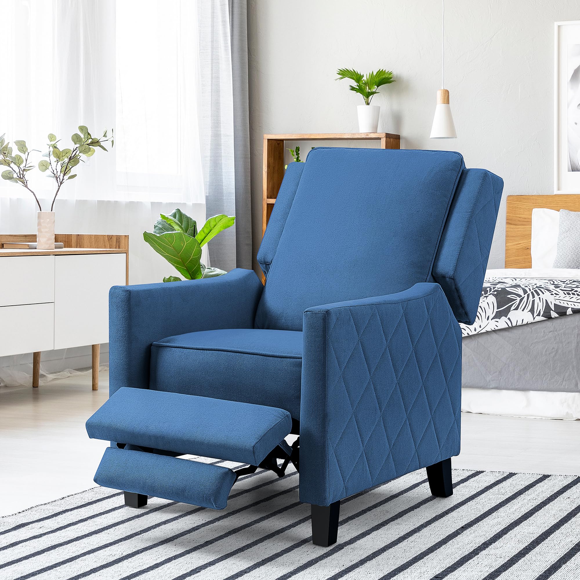 Mid Century Push Back Recliner Accent Chair with Wingback Design