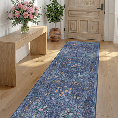 Vintage Washable Area Rug with Non-Slip Low Pile Design for Home Decor