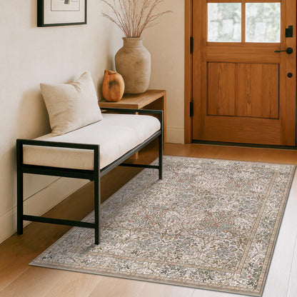 Vintage Washable Area Rug with Non-Slip Low Pile Design for Home Decor
