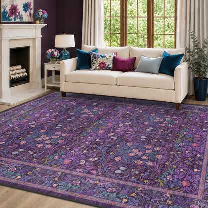 Vintage Washable Area Rug with Non-Slip Low Pile Design for Home Decor