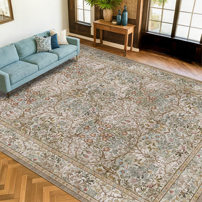 Vintage Washable Area Rug with Non-Slip Low Pile Design for Home Decor