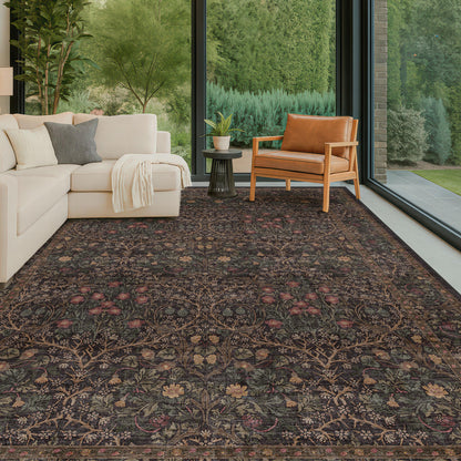 Vintage Washable Area Rug with Non-Slip Low Pile Design for Home Decor