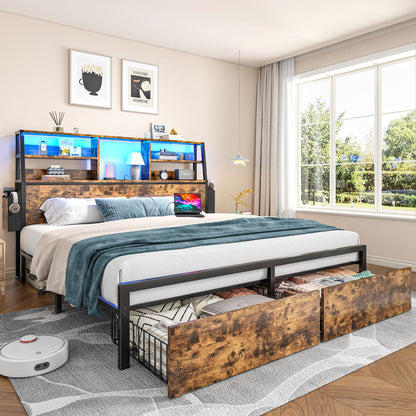 Metal Wood Platform Bed Frame with Headboard & Heavy Duty Support Slats