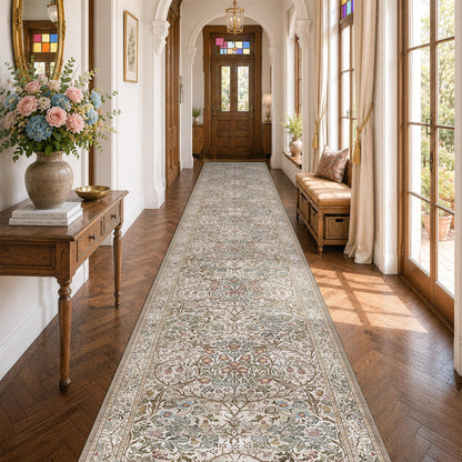 Vintage Washable Area Rug with Non-Slip Low Pile Design for Home Decor