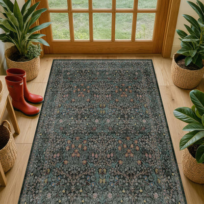 Vintage Washable Area Rug with Non-Slip Low Pile Design for Home Decor