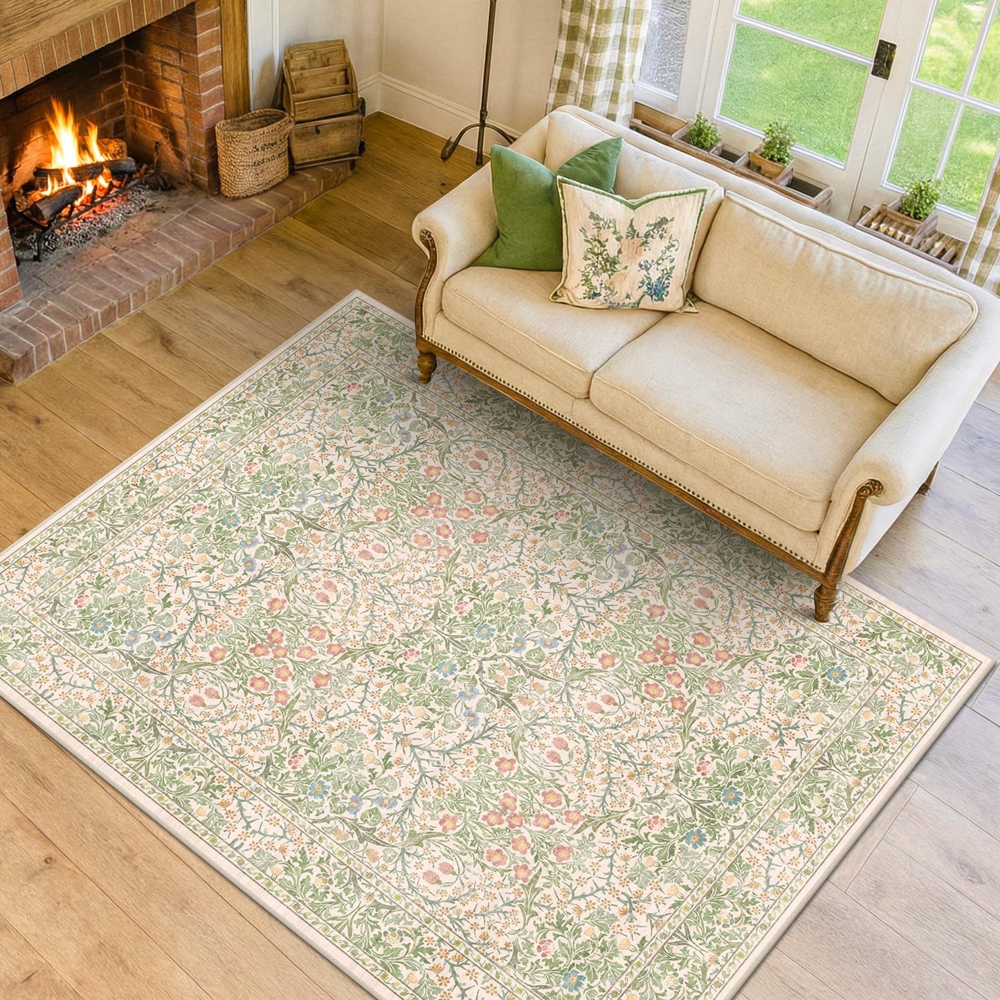 Vintage Washable Area Rug with Non-Slip Low Pile Design for Home Decor