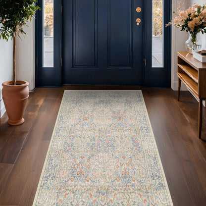 Vintage Washable Area Rug with Non-Slip Low Pile Design for Home Decor