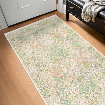 Vintage Washable Area Rug with Non-Slip Low Pile Design for Home Decor