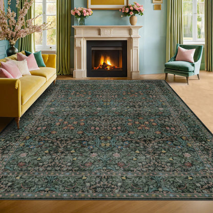 Vintage Washable Area Rug with Non-Slip Low Pile Design for Home Decor
