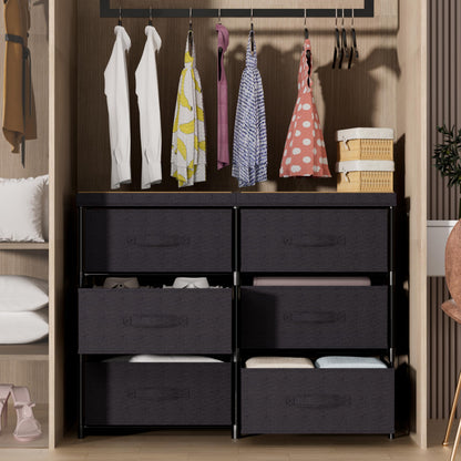 Metal Frame Storage Dresser with Fabric Drawers and Wood Top Shelf