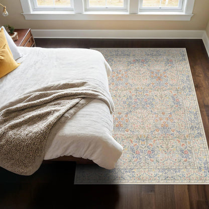 Vintage Washable Area Rug with Non-Slip Low Pile Design for Home Decor