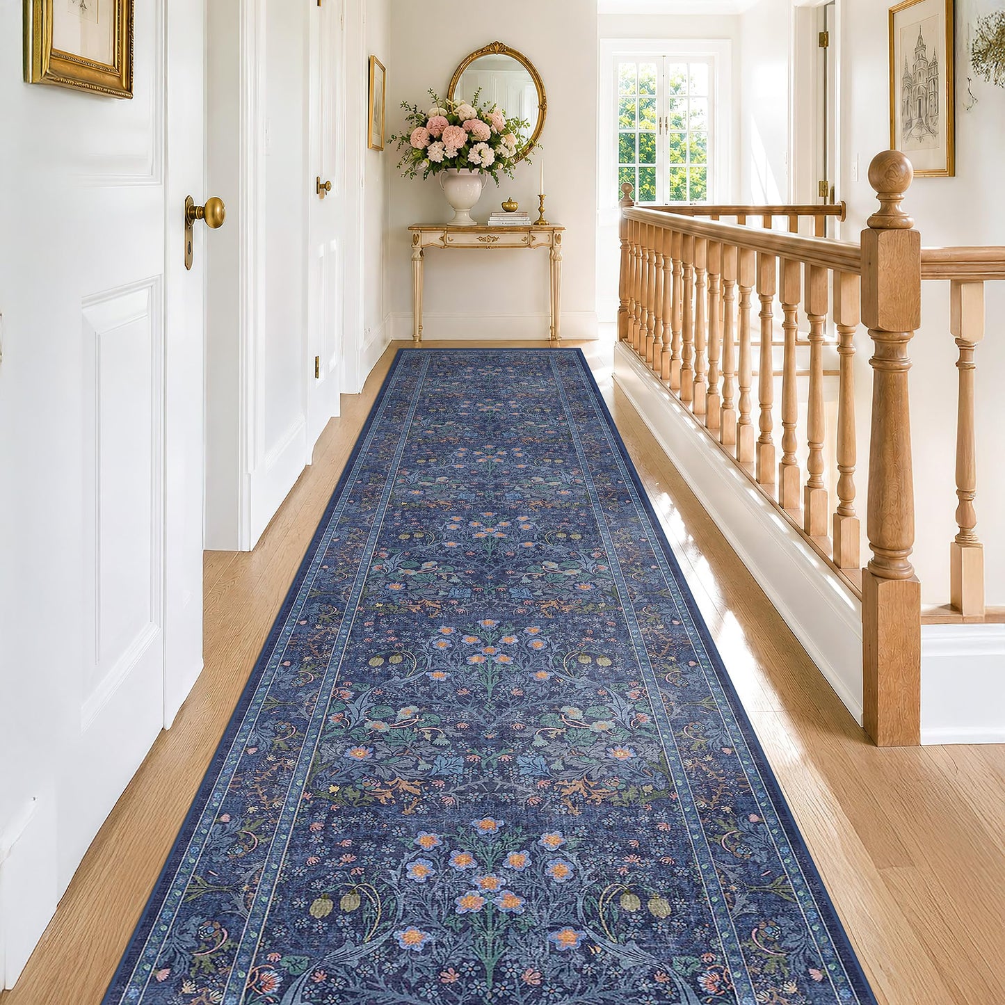 Vintage Washable Area Rug with Non-Slip Low Pile Design for Home Decor