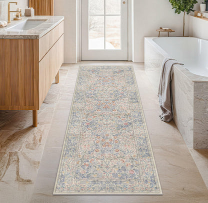 Vintage Washable Area Rug with Non-Slip Low Pile Design for Home Decor