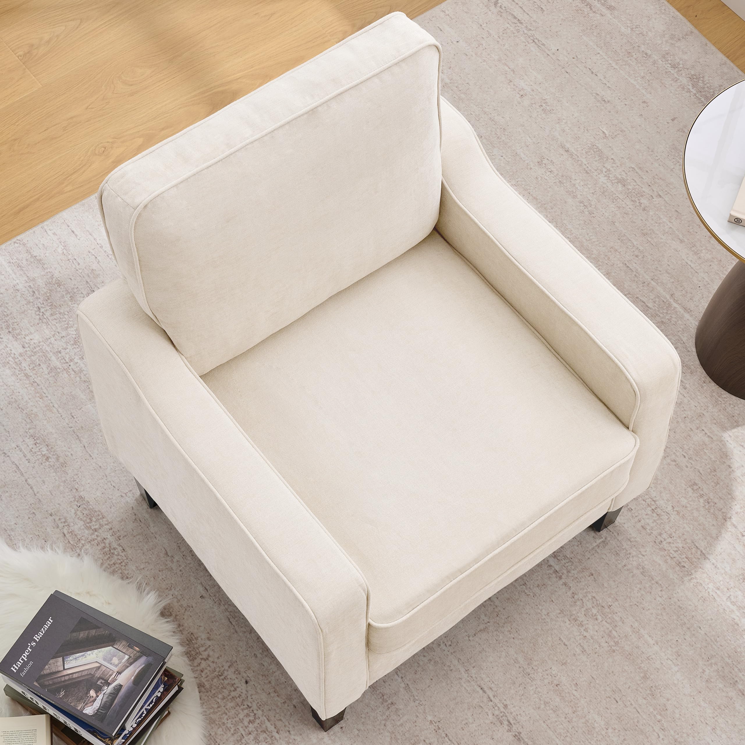 Mid Century Modern Accent Chair with Upholstered Seat & Wood Legs