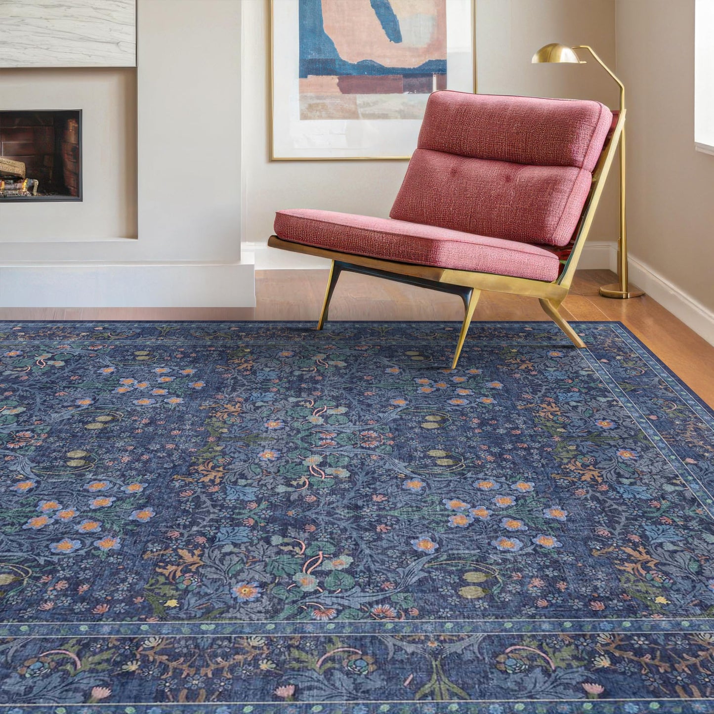 Vintage Washable Area Rug with Non-Slip Low Pile Design for Home Decor