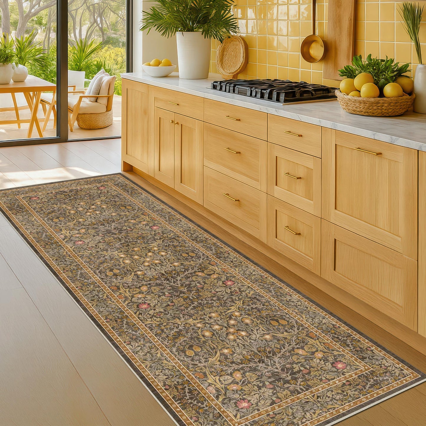 Vintage Washable Area Rug with Non-Slip Low Pile Design for Home Decor
