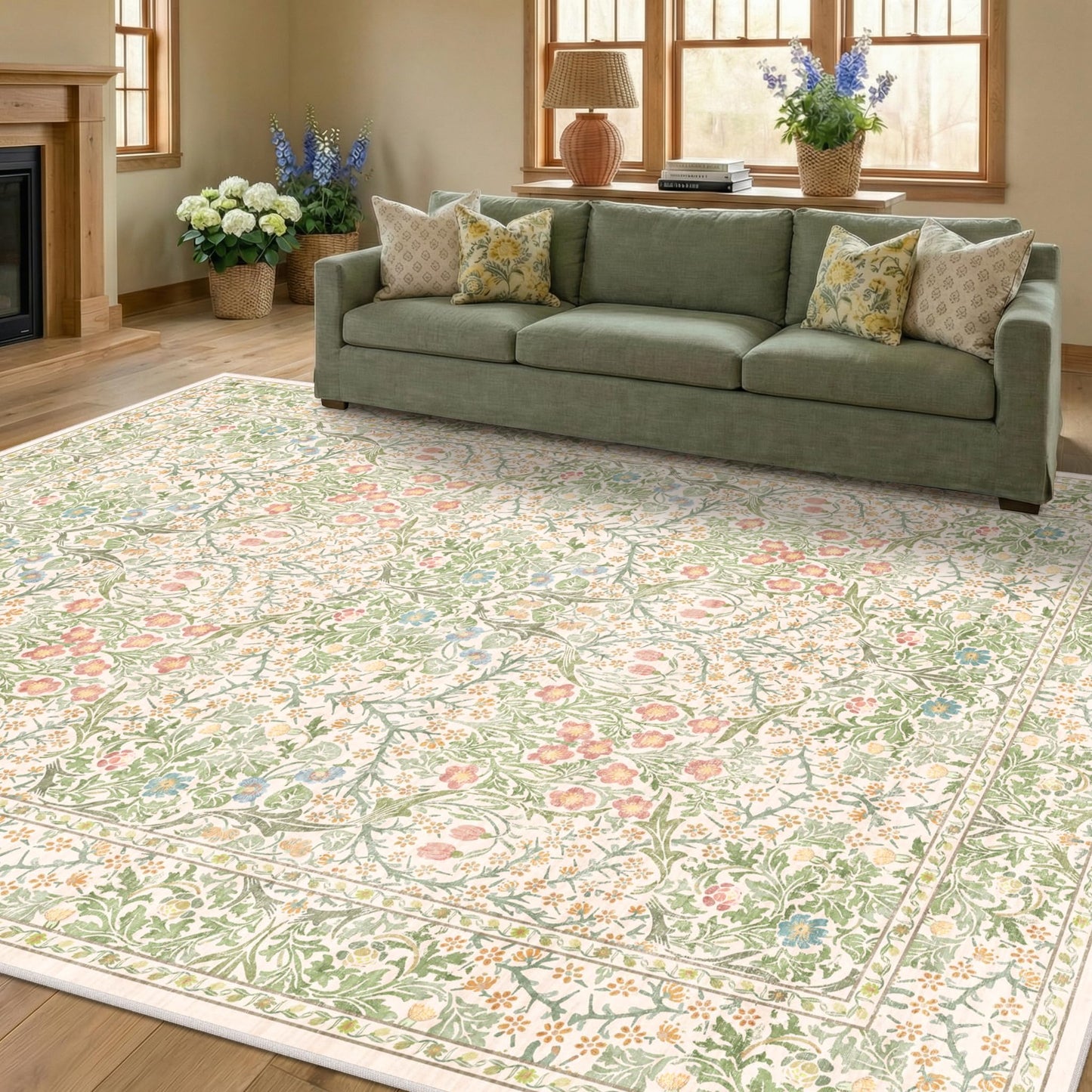 Vintage Washable Area Rug with Non-Slip Low Pile Design for Home Decor