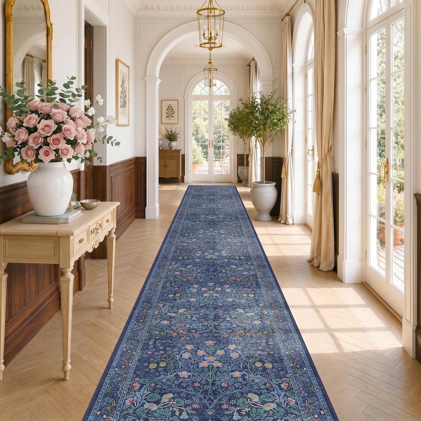Vintage Washable Area Rug with Non-Slip Low Pile Design for Home Decor
