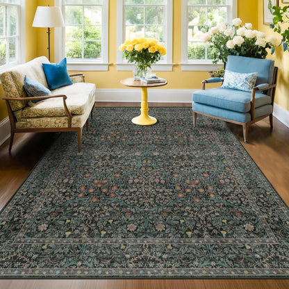 Vintage Washable Area Rug with Non-Slip Low Pile Design for Home Decor