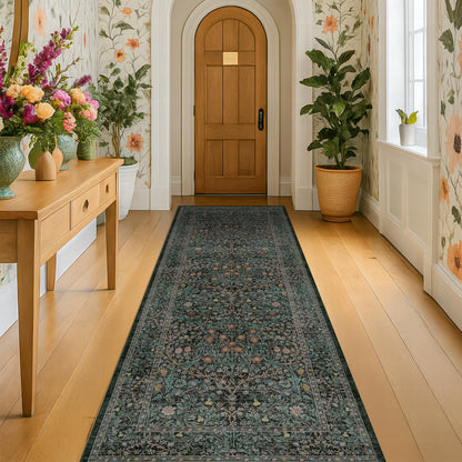 Vintage Washable Area Rug with Non-Slip Low Pile Design for Home Decor