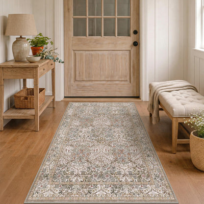 Vintage Washable Area Rug with Non-Slip Low Pile Design for Home Decor