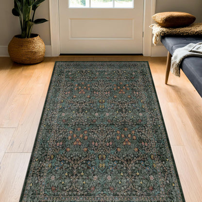 Vintage Washable Area Rug with Non-Slip Low Pile Design for Home Decor