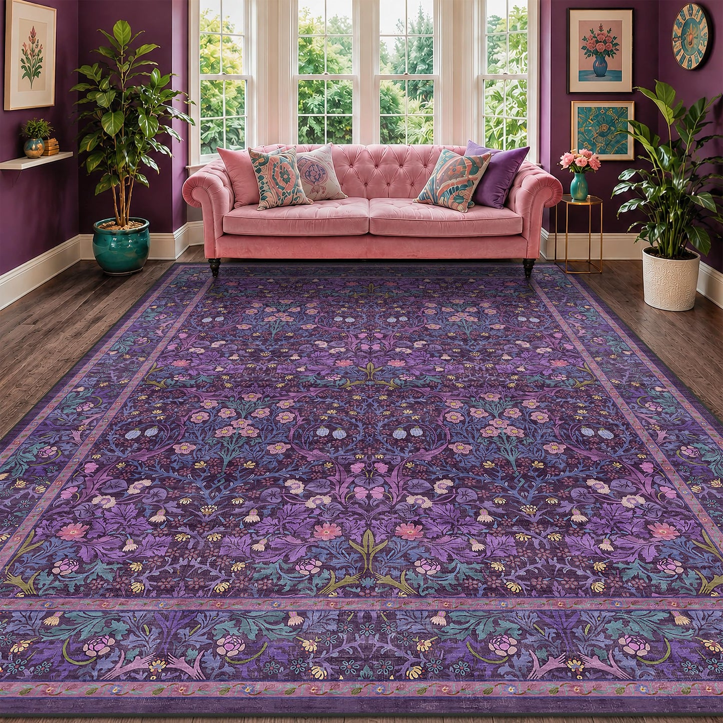 Vintage Washable Area Rug with Non-Slip Low Pile Design for Home Decor