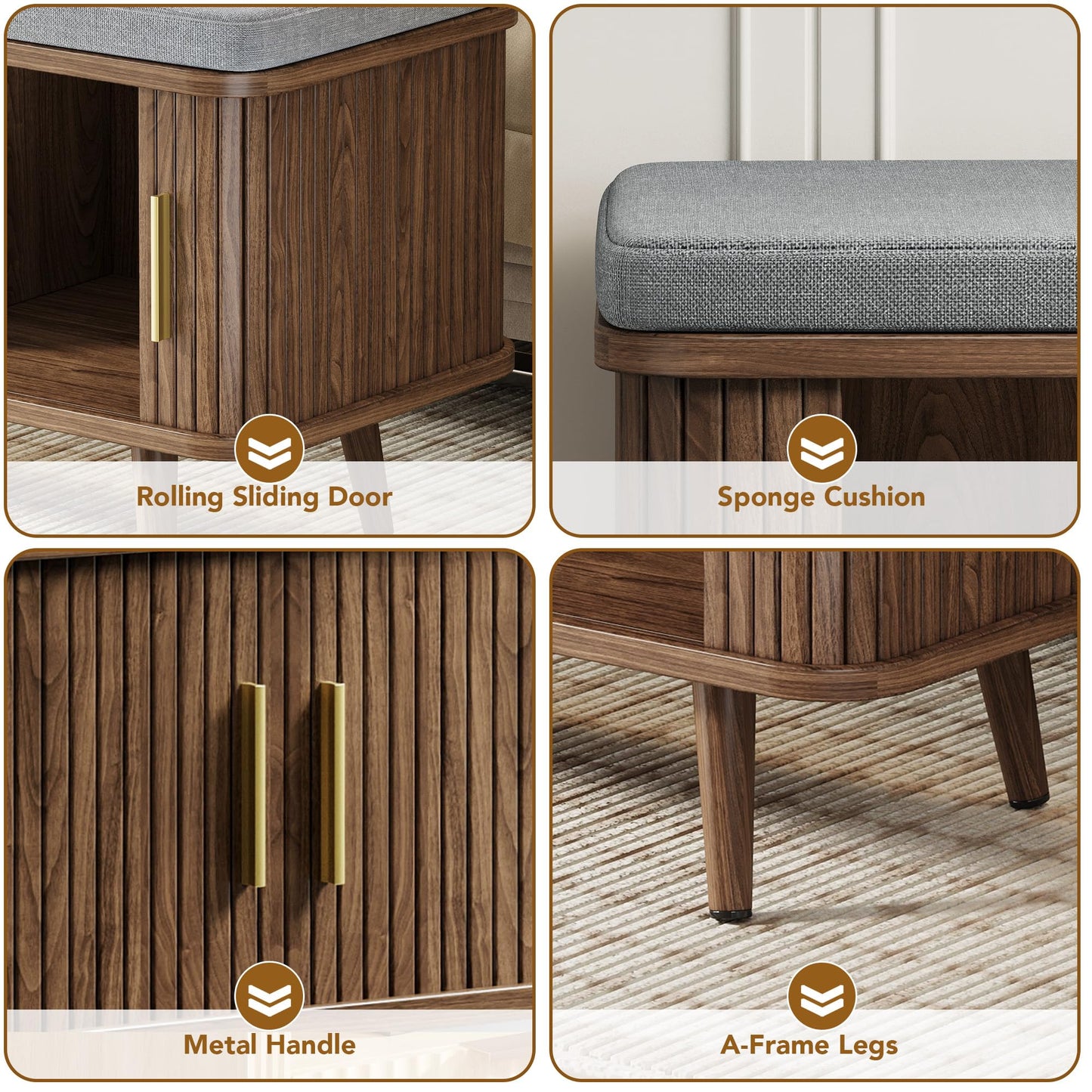Decofy Storage Bench with Cushion and Sliding Doors