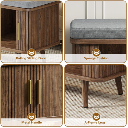 Decofy Storage Bench with Cushion and Sliding Doors