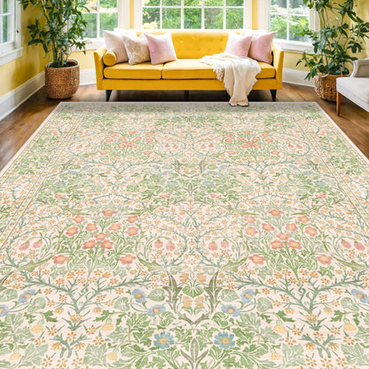 Vintage Washable Area Rug with Non-Slip Low Pile Design for Home Decor