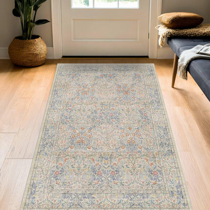 Vintage Washable Area Rug with Non-Slip Low Pile Design for Home Decor