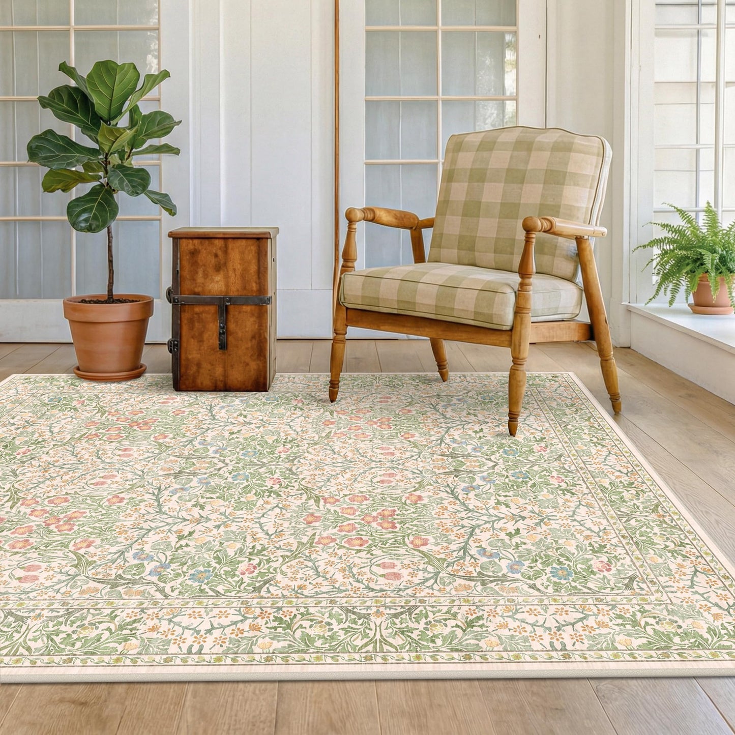 Vintage Washable Area Rug with Non-Slip Low Pile Design for Home Decor