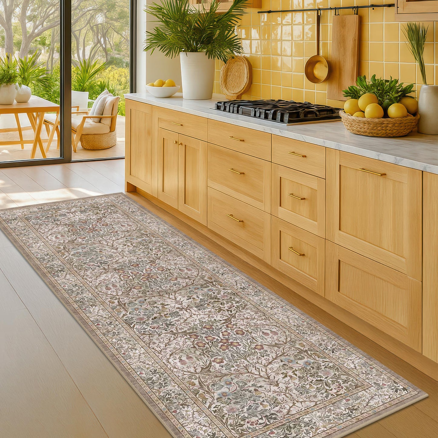 Vintage Washable Area Rug with Non-Slip Low Pile Design for Home Decor
