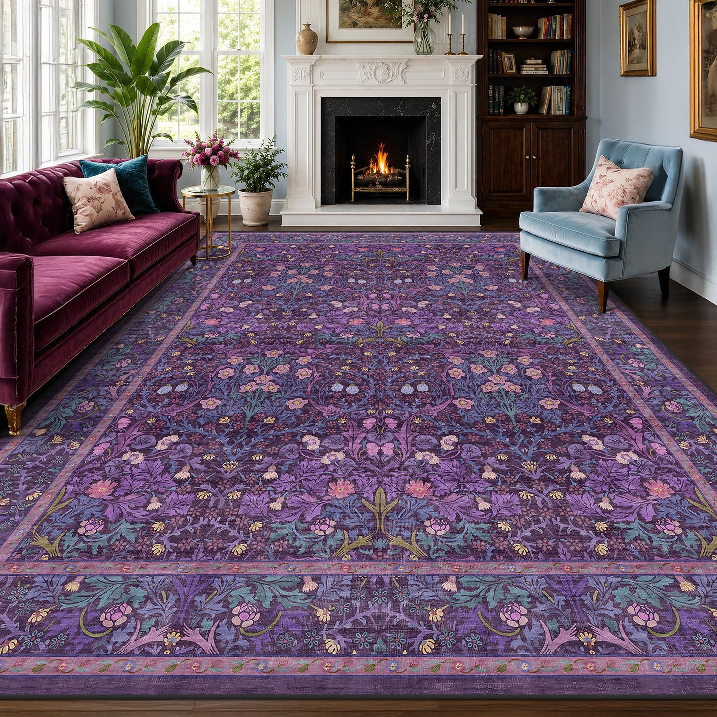 Vintage Washable Area Rug with Non-Slip Low Pile Design for Home Decor