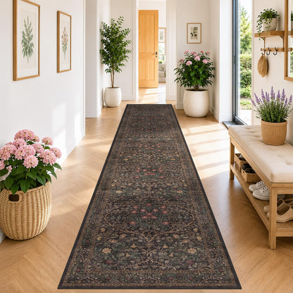 Vintage Washable Area Rug with Non-Slip Low Pile Design for Home Decor