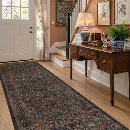 Vintage Washable Area Rug with Non-Slip Low Pile Design for Home Decor