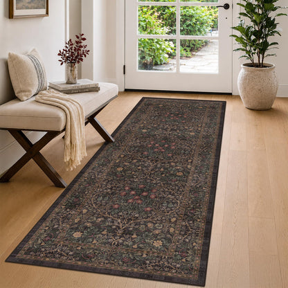 Vintage Washable Area Rug with Non-Slip Low Pile Design for Home Decor