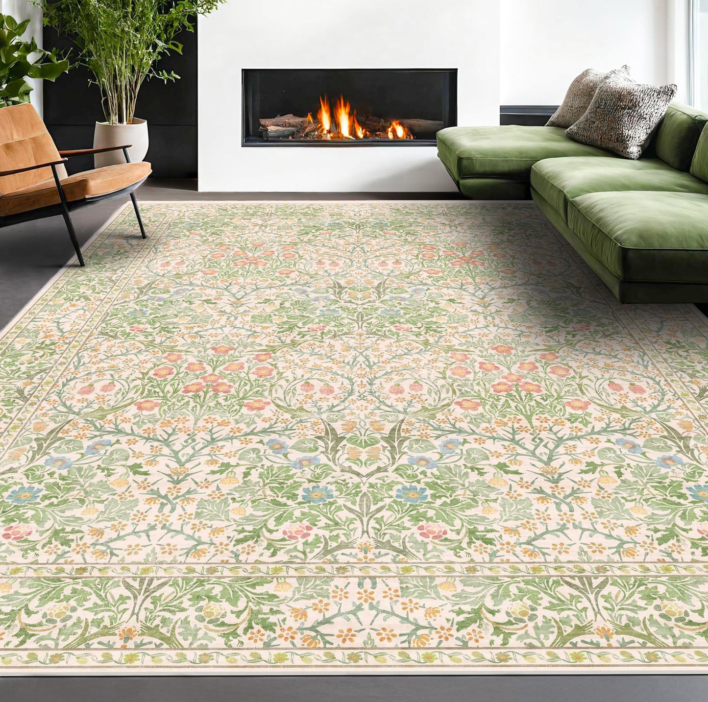 Vintage Washable Area Rug with Non-Slip Low Pile Design for Home Decor