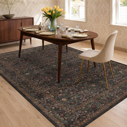 Vintage Washable Area Rug with Non-Slip Low Pile Design for Home Decor