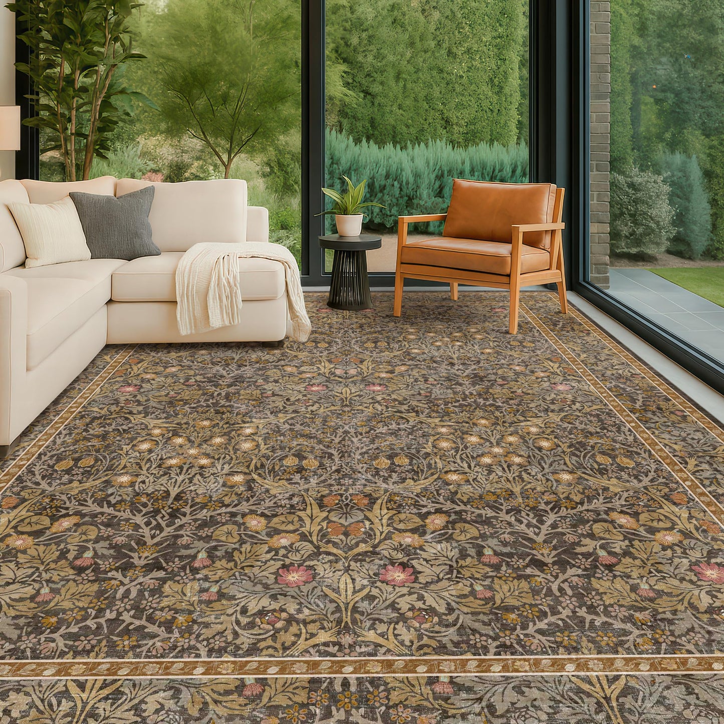 Vintage Washable Area Rug with Non-Slip Low Pile Design for Home Decor