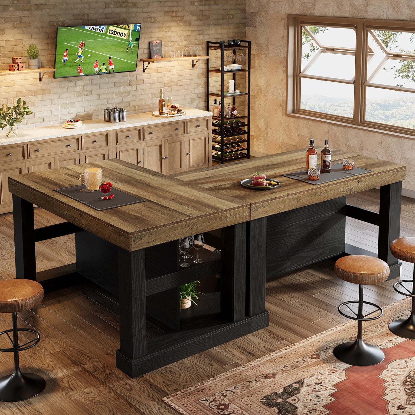 Farmhouse Kitchen Island with Storage Shelves and Large Worktop