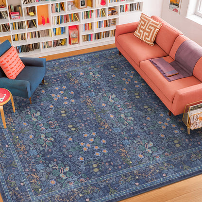 Vintage Washable Area Rug with Non-Slip Low Pile Design for Home Decor