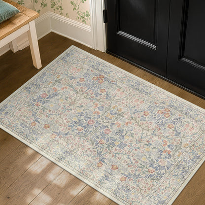 Vintage Washable Area Rug with Non-Slip Low Pile Design for Home Decor