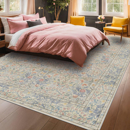 Vintage Washable Area Rug with Non-Slip Low Pile Design for Home Decor