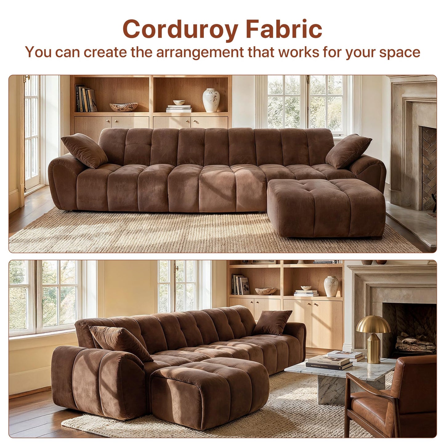 Claiks 118" Modular Boneless Couch, Sectional Couches for Living Room