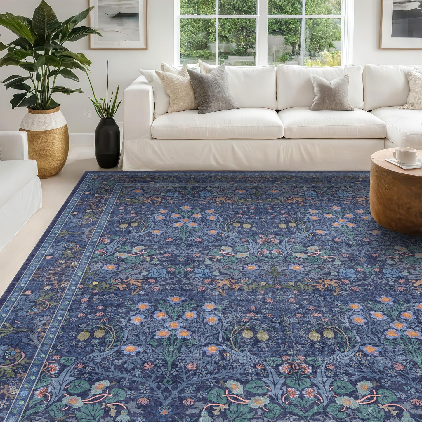 Vintage Washable Area Rug with Non-Slip Low Pile Design for Home Decor