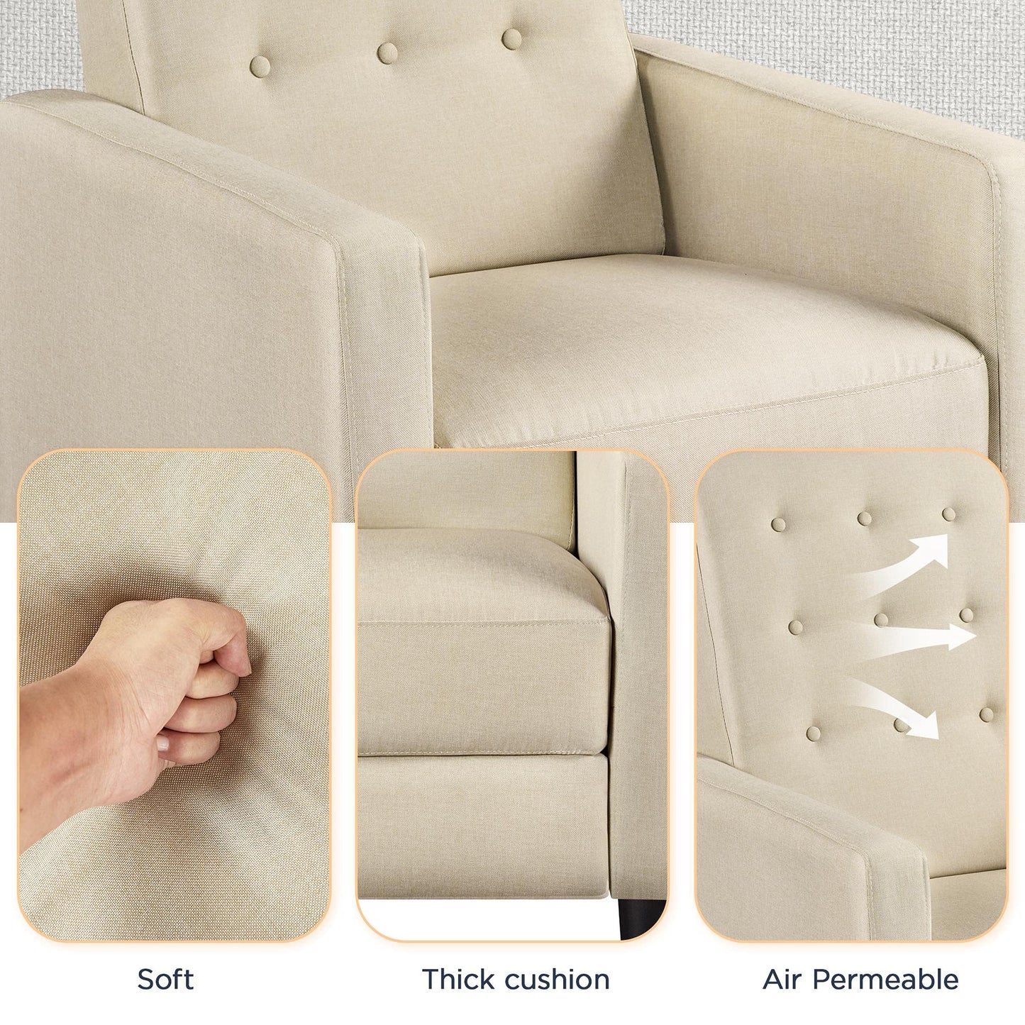 Yaheetech Fabric Recliner Chair Set of 2 Tufted Sofa Chair Beige